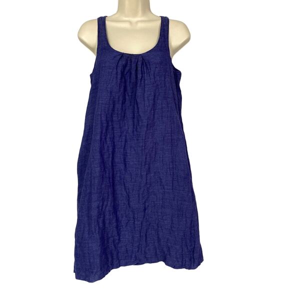 Eileen Fisher Dress Women XS Purple Shift Sundress Metallic Micro Stripe Pockets - Picture 1 of 13